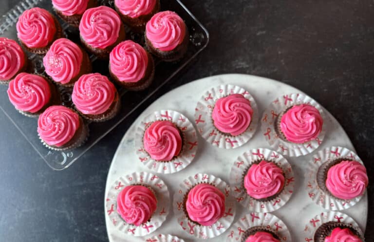 Mini Chocolate Cupcakes with Pink Frosting