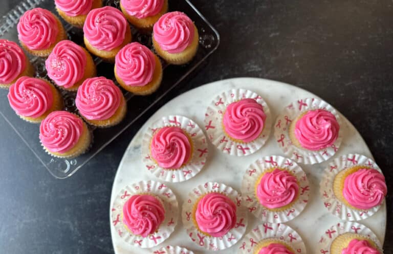 Mini Vanilla Cupcakes with Pink Frosting